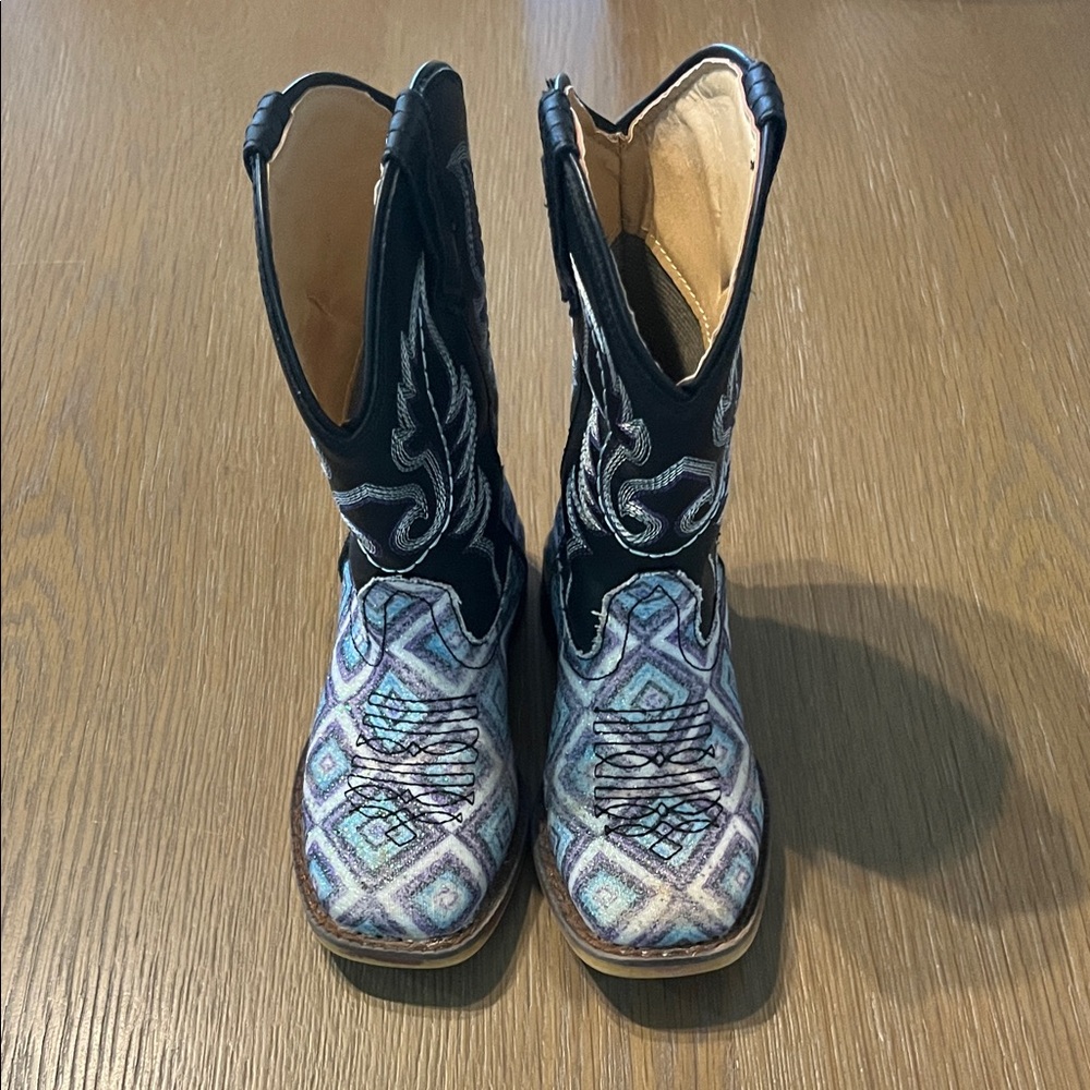 Roper Kids Boots in Black and Blue Pattern